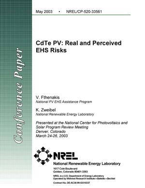 CdTe PV: Real and Perceived EHS Risks