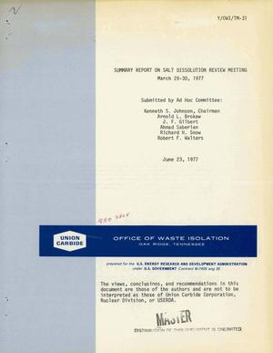 Summary report on salt dissolution review meeting, March 29--30, 1977