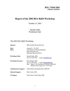 2003 RIA R and D Workshop.