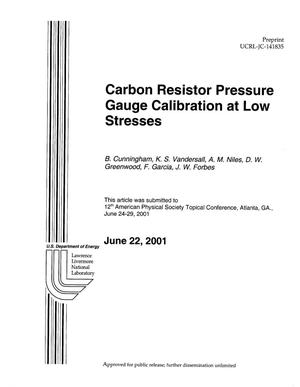 Primary view of object titled 'Carbon Resistor Pressure Gauge Calibration at Low Stresses'.