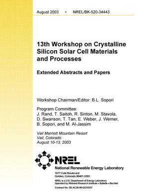 13th Workshop on Crystalline Silicon Solar Cell Materials and Processes: Extended Abstracts and Papers