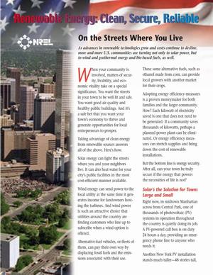 On the Streets Where You Live - Renewable Energy: Clean, Secure, Reliable (Fact Sheet)