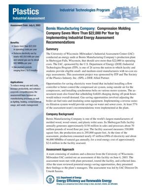 Bemis Manufacturing Company: Compression Molding Company Saves More Than $22,000 Per Year by Implementing Industrial Energy Assessment Recommendations