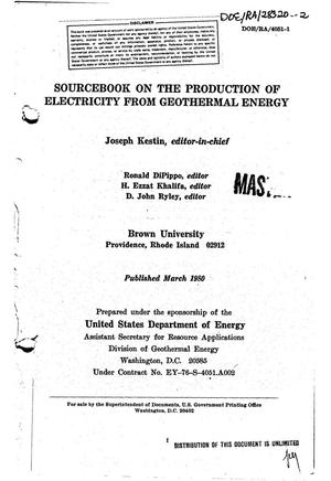Sourcebook on the production of electricity from geothermal energy
