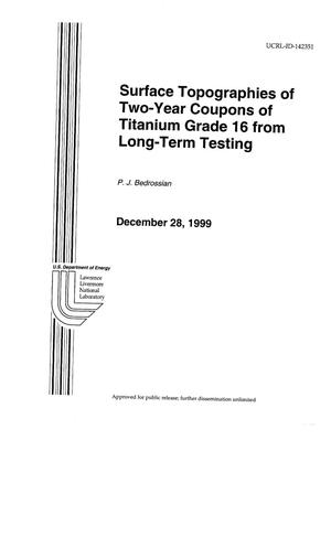 Surface topographies of two-year coupons of titanium grade 16 from long-term testing