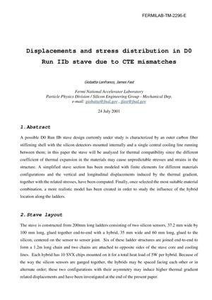 Displacements and stress distribution in D0 Run IIb stave due to CTE mismatches