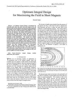 Optimum Integral Design for Maximizing the Field in Short Magnets.