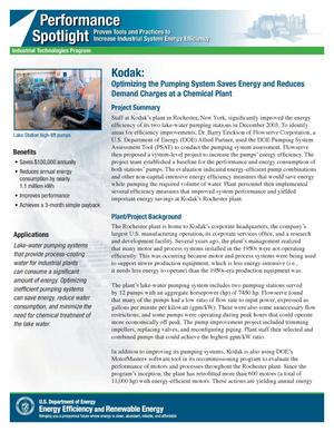 Kodak: Optimizing the Pumping System Saves Energy and Reduces Demand Charges at a Chemical Plant