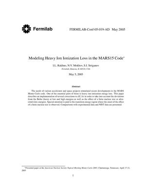 Modeling heavy ion ionization loss in the MARS15 code