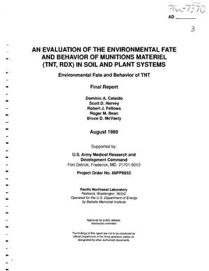 An evaluation of the environmental fate and behavior of munitions materiel (TNT, RDX) in soil and plant systems