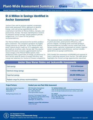 $1.6 Million in Savings Identified in Anchor Assessment: Plant-Wide Assessment Summary--Glass (Fact Sheet)