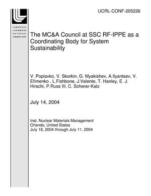 The MC&A Council at SSC RF-IPPE as a Coordinating Body for System Sustainability