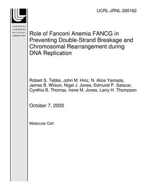 Role of Fanconi Anemia FANCG in Preventing Double-Strand Breakage and Chromosomal Rearrangement during DNA Replication