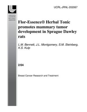 Flor-Essence? Herbal Tonic Promotes Mammary Tumor Development in Sprague Dawley Rats