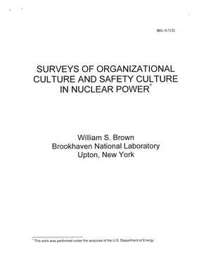 Surveys of Organizational Culture and Safety Culture in Nuclear Power.