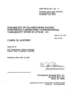 Durability of glasses from Pacific Northwest Laboratory Composition Variability Study-II (CVS-II)