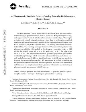 A Photometric redshift galaxy catalog from the Red-Sequence Cluster Survey