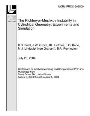Primary view of object titled 'The Richtmyer-Meshkov Instability in Cylindrical Geometry: Experiments and Simulation'.