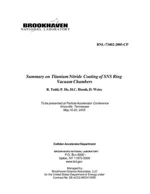 Summary on Titanium Nitride Coating of Sns Ring Vacuum Chambers.
