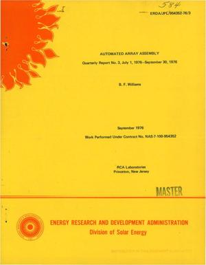 Automated array assembly. Quarterly report No. 3, July 1, 1976--September 30, 1976