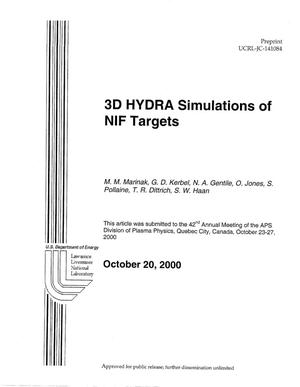 3D HYDRA Simulations of NIF Targets