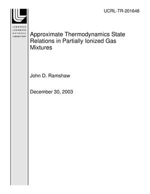 Approximate Thermodynamics State Relations in Partially Ionized Gas Mixtures