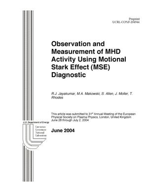 Observation and Measurement of MHD Activity Using Motional Stark Effect (MSE) Diagnostic