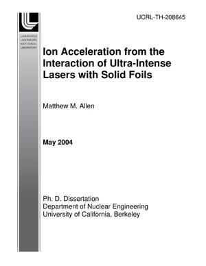 Primary view of object titled 'Ion Acceleration from the Interaction of Ultra-Intense Lasers with Solid Foils'.