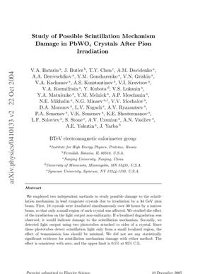 Study of possible scintillation mechanism damage in PbWO(4) crystals after pion irradiation