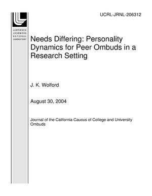Needs Differing: Personality Dynamics for Peer Ombuds in a Research Setting
