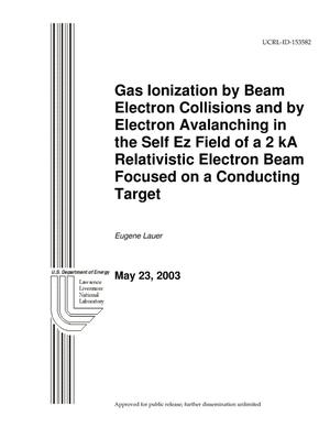 Gas Ionization by Beam Electron Collisions and by Electron Avalanching in the Self Ez Field of a 2 kA Relativistic Electron Beam Focused on a Conducting Target