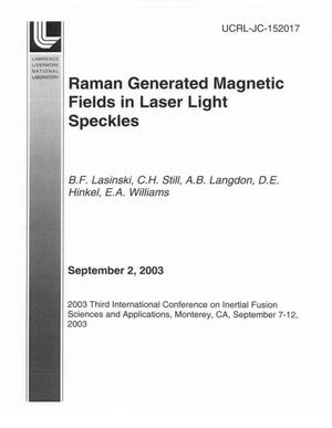 Raman Generated Magnetic Fields in Laser Light Speckles