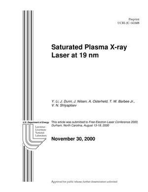 Saturated Plasma X-Ray Laser at 19 nm