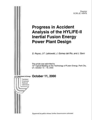 Progress in accident analysis of the HYLIFE-II inertial fusion energy power plant design