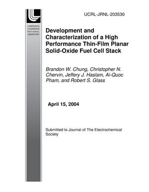 Development and Characterization of a High Performance Thin-Film Planar Solid-Oxide Fuel Cell Stack