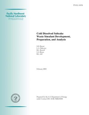 Cold Dissolved Saltcake Waste Simulant Development, Preparation, and Analysis