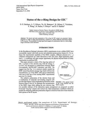 Status of the E Ring Design for EIC.