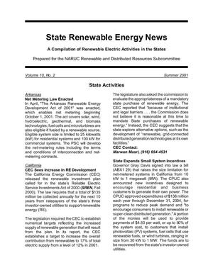 State Renewable Energy News -- Vol. 10, No. 2, Summer 2001 (Newsletter)