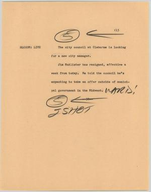Primary view of object titled '[News Script: Cleburne city manager]'.