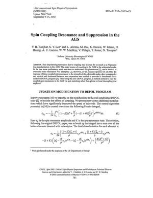 Spin Coupling Resonance and Suppression in the AGS.