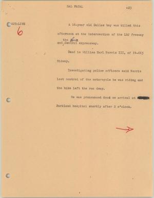 Primary view of object titled '[News Script: Dal fatal]'.