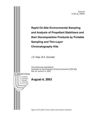Rapid On-Site Environmental Sampling and Analysis of Propellant Stabilizers and their Decomposition Products by Portable Sampling and Thin-Layer Chromotography Kits