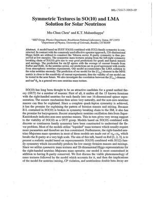 SYMMETRIC TEXTURES IN SO(10) AND LMA SOLUTION FOR SOLAR NEUTRINOS.