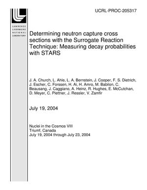 Primary view of object titled 'Determining neutron capture cross sections with the Surrogate Reaction Technique: Measuring decay probabilities with STARS'.
