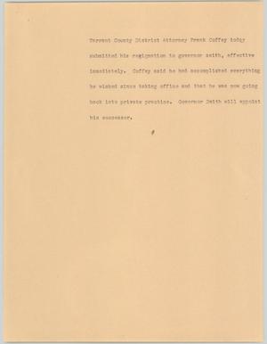 Primary view of object titled '[News Script: Coffey resigns]'.