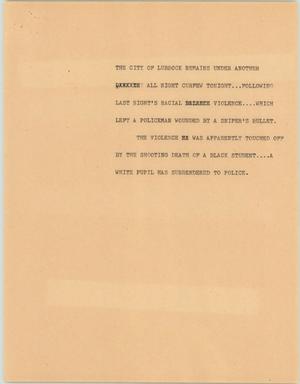 Primary view of object titled '[News Script: Lubbock incident update]'.