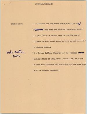 Primary view of object titled '[News Script: Clinical reseach]'.