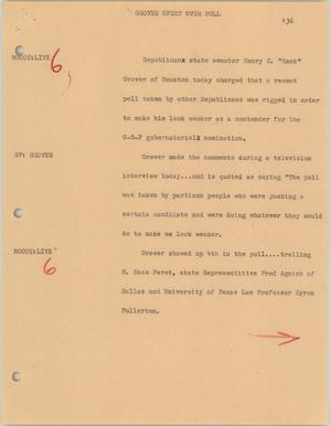 Primary view of object titled '[News Script: Grover upset over poll]'.