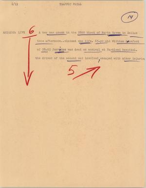 Primary view of object titled '[News Script: Traffic fatal]'.