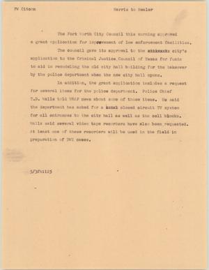 Primary view of object titled '[News Script: Fort Worth city council]'.